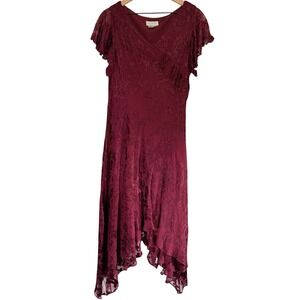Adrianna Papell Silk Blend Burgundy Burnout Dress Size 16 Handkerchief Hem